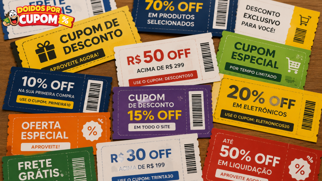 Como usar cupons no Mercado Livre: vários cupons de desconto sobre a mesa